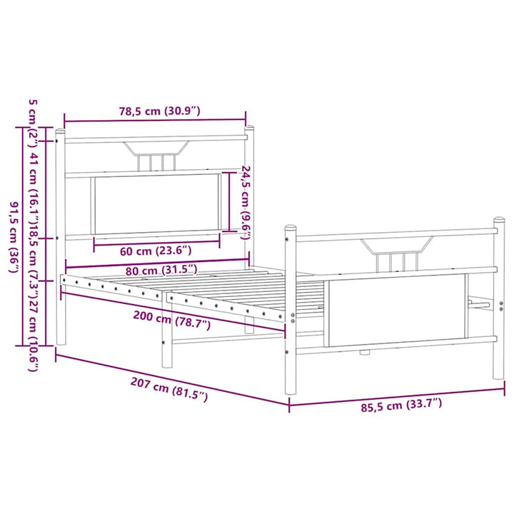 sengeramme 80x200 cm uden madras konstrueret træ brunt eg