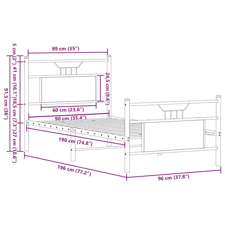 sengeramme 90x190 cm uden madras konstrueret træ brunt eg