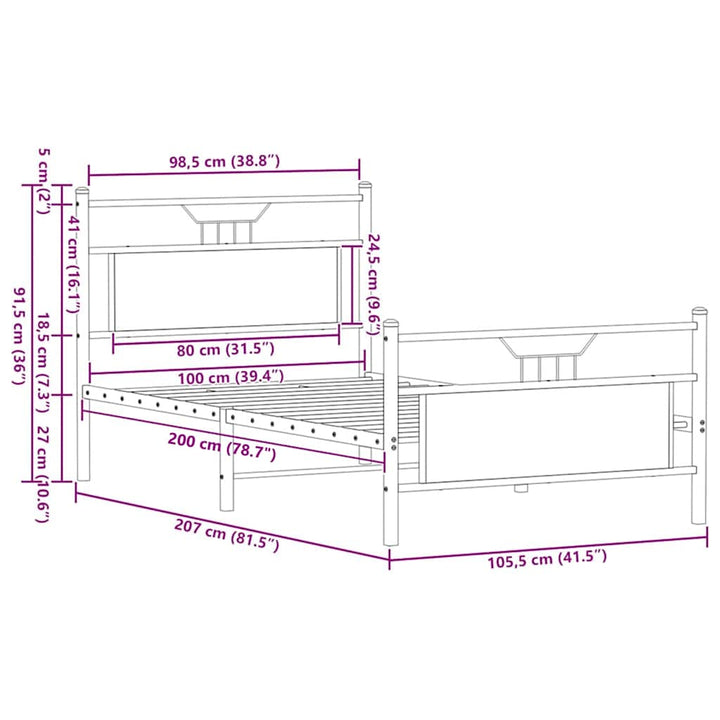 sengeramme 100x200 cm uden madras konstrueret træ brunt eg