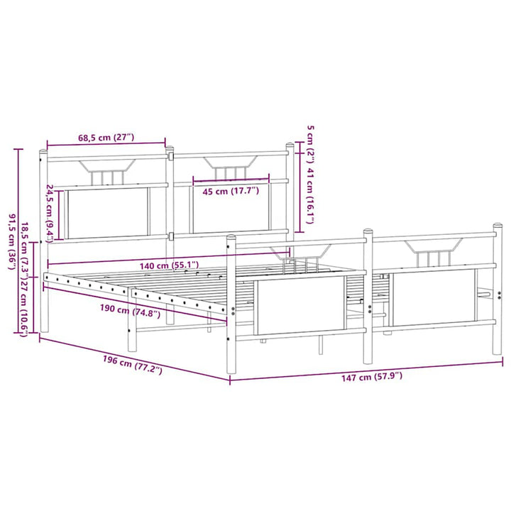 sengeramme 140x190 cm uden madras konstrueret træ brunt eg