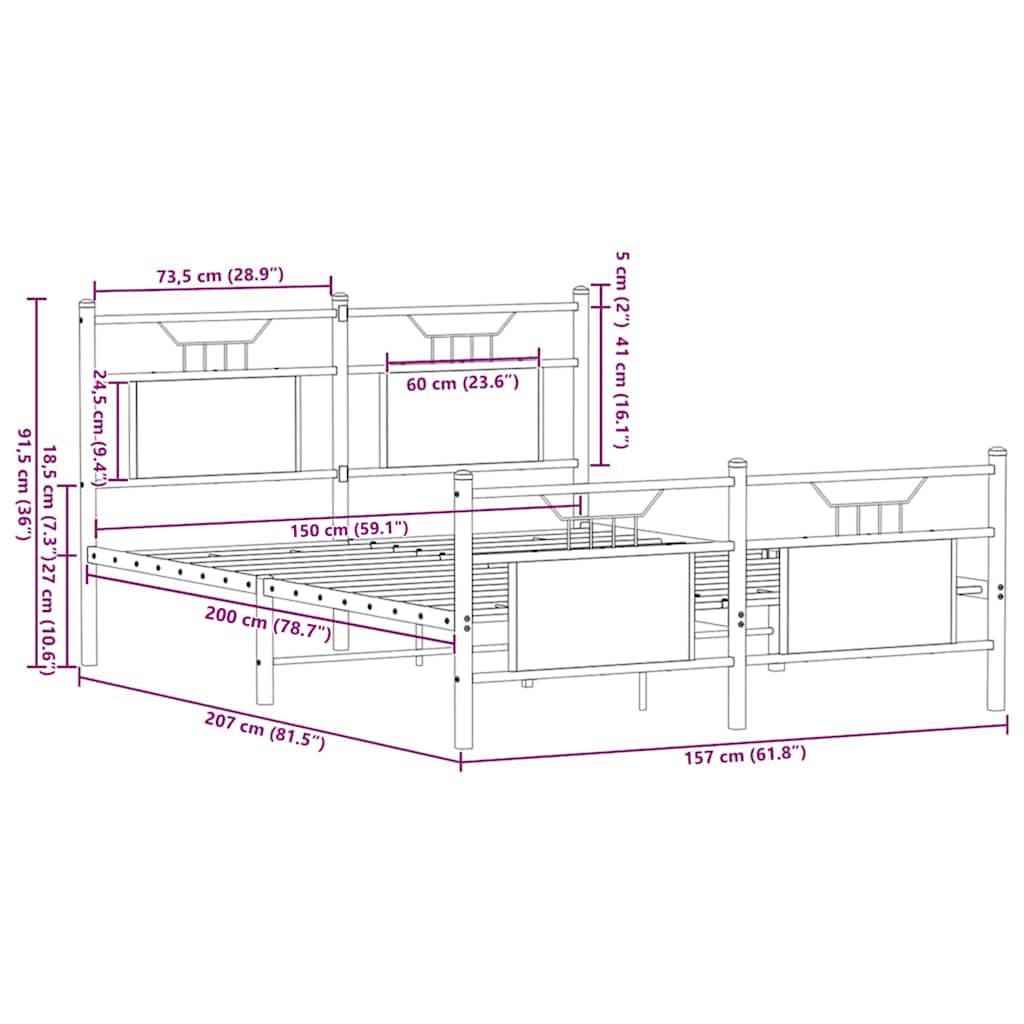 sengeramme 150x200 cm uden madras konstrueret træ brunt eg