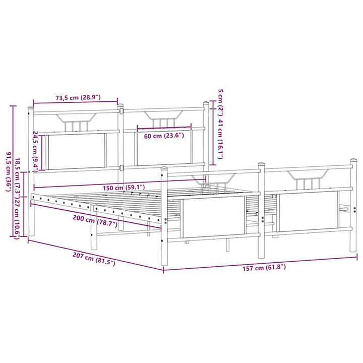 sengeramme 150x200 cm uden madras konstrueret træ brunt eg