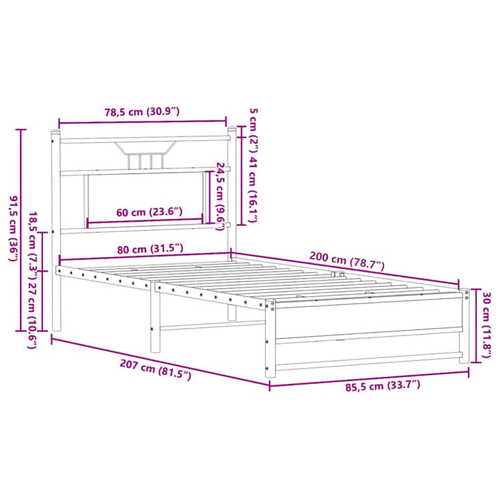 sengeramme 80x200 cm uden madras konstrueret træ røget eg