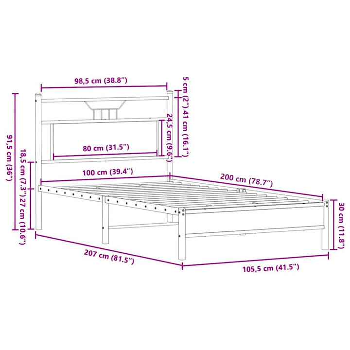 sengeramme 100x200 cm uden madras konstrueret træ sonoma-eg