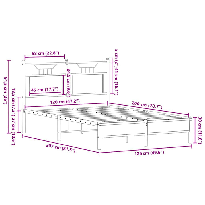 sengeramme 120x200 cm uden madras konstrueret træ sonoma-eg