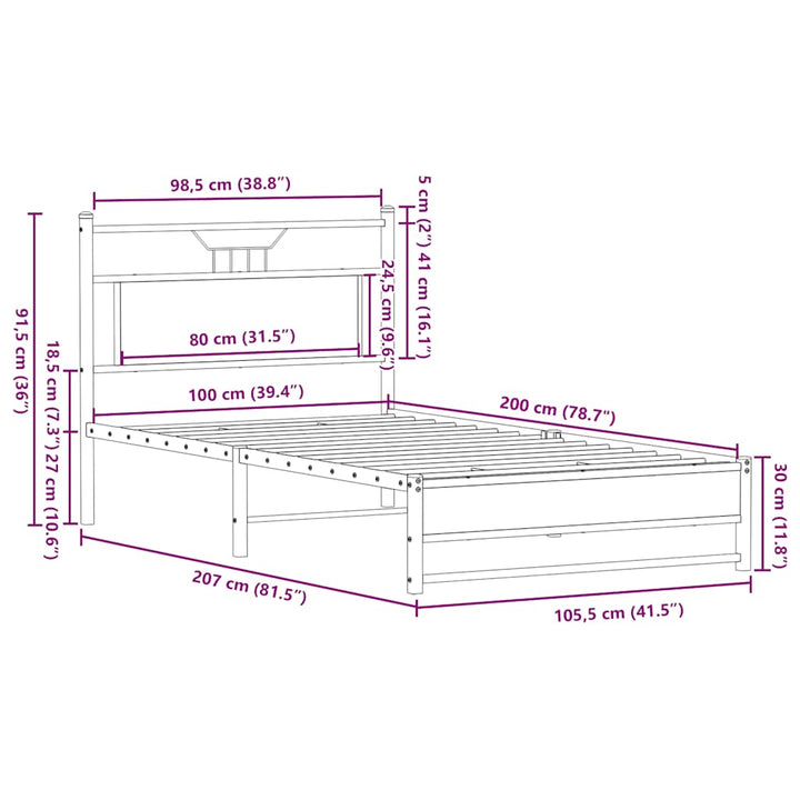 sengeramme 100x200 cm uden madras konstrueret træ sonoma-eg