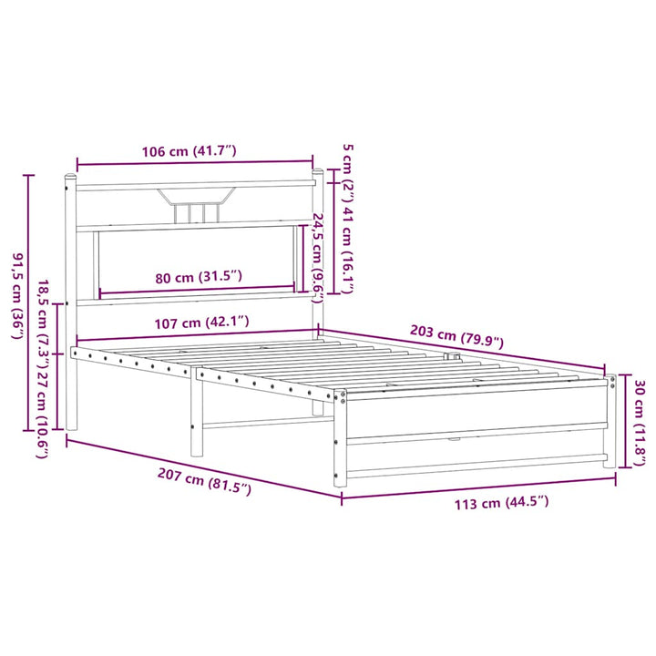 sengeramme uden madras 107x203 cm konstrueret træ sonoma-eg