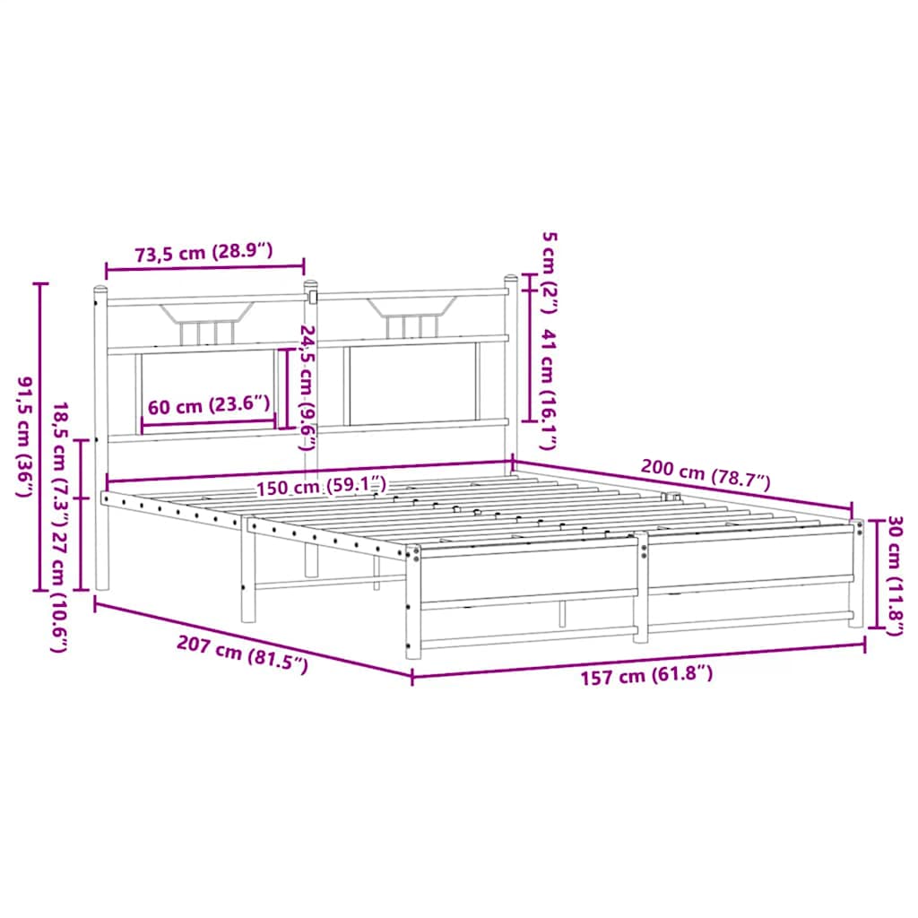 sengeramme 150x200 cm uden madras konstrueret træ sonoma-eg