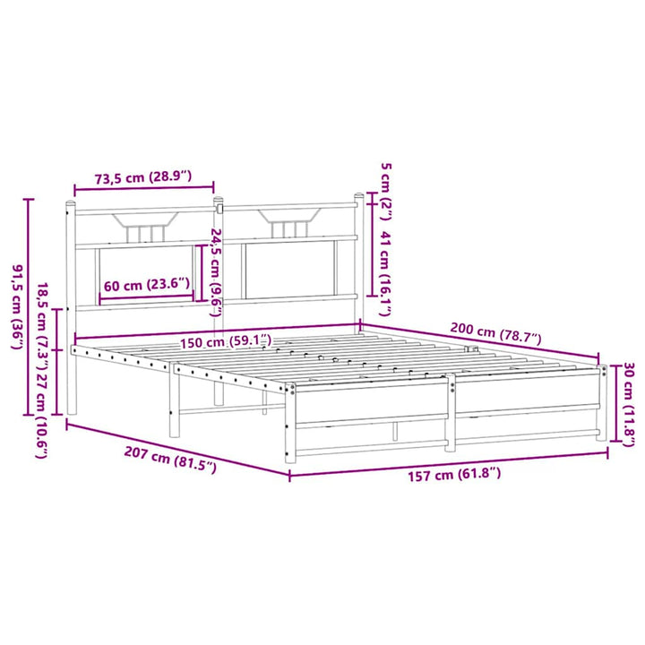 sengeramme 150x200 cm uden madras konstrueret træ sonoma-eg