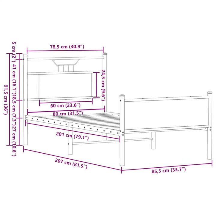 sengeramme 80x200 cm uden madras konstrueret træ sonoma-eg