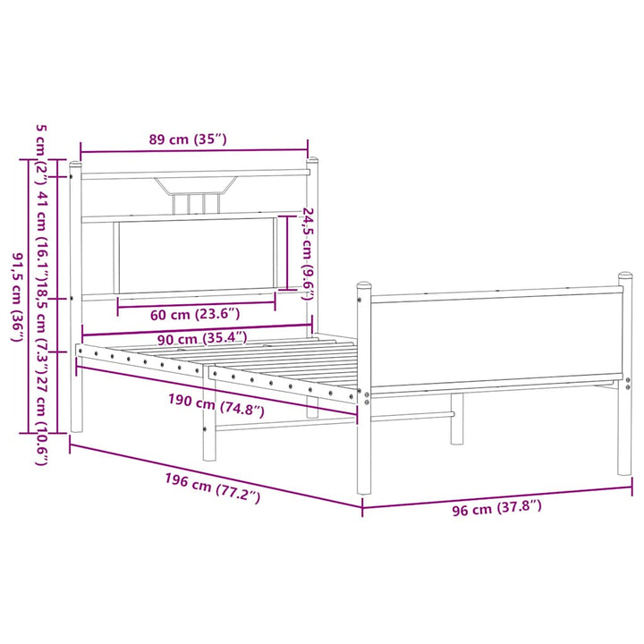 sengeramme 90x190 cm uden madras konstrueret træ sonoma-eg