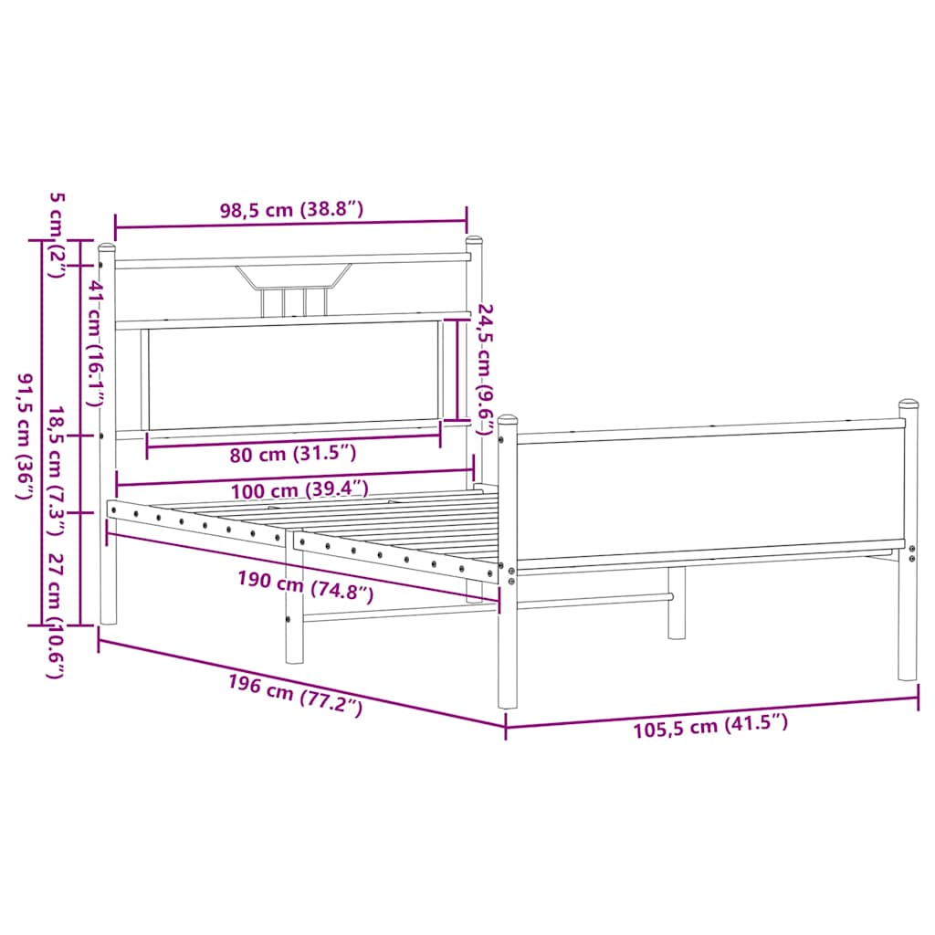 sengeramme 100x190 cm uden madras konstrueret træ sonoma-eg