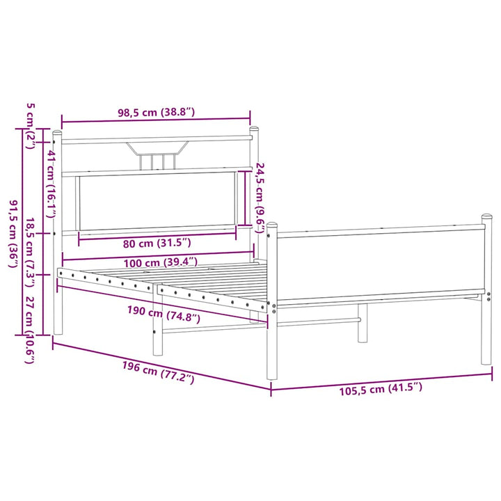 sengeramme 100x190 cm uden madras konstrueret træ sonoma-eg