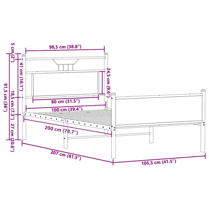 sengeramme 100x200 cm uden madras konstrueret træ sonoma-eg
