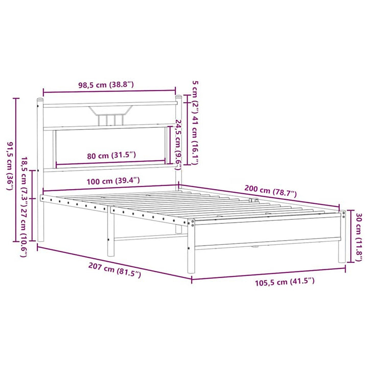 sengeramme 100x200 cm uden madras konstrueret træ brunt eg