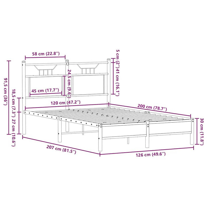 sengeramme 120x200 cm uden madras konstrueret træ brunt eg