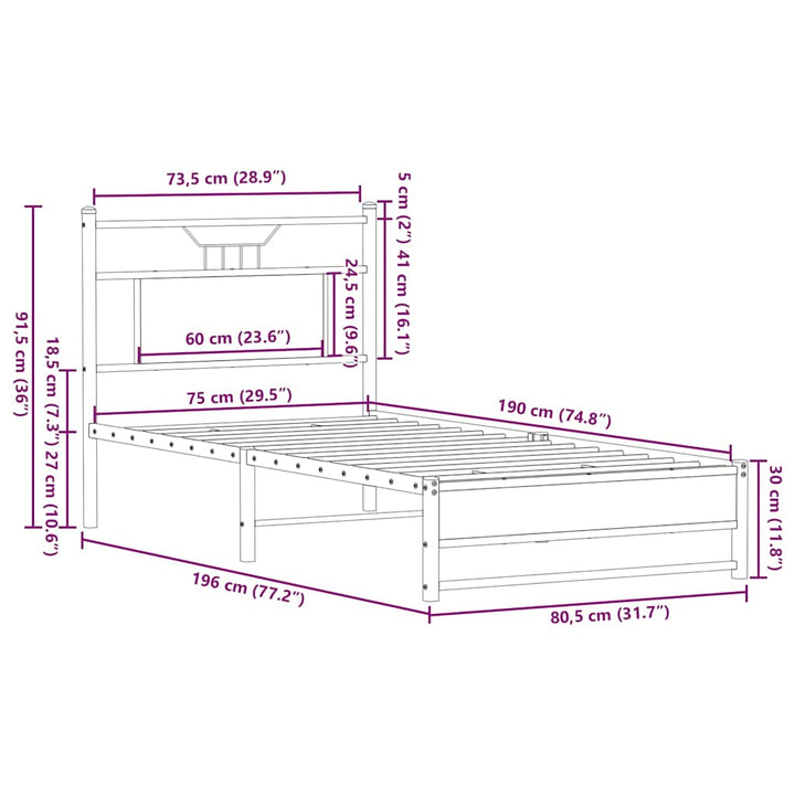 sengeramme 75x190 cm uden madras konstrueret træ brunt eg