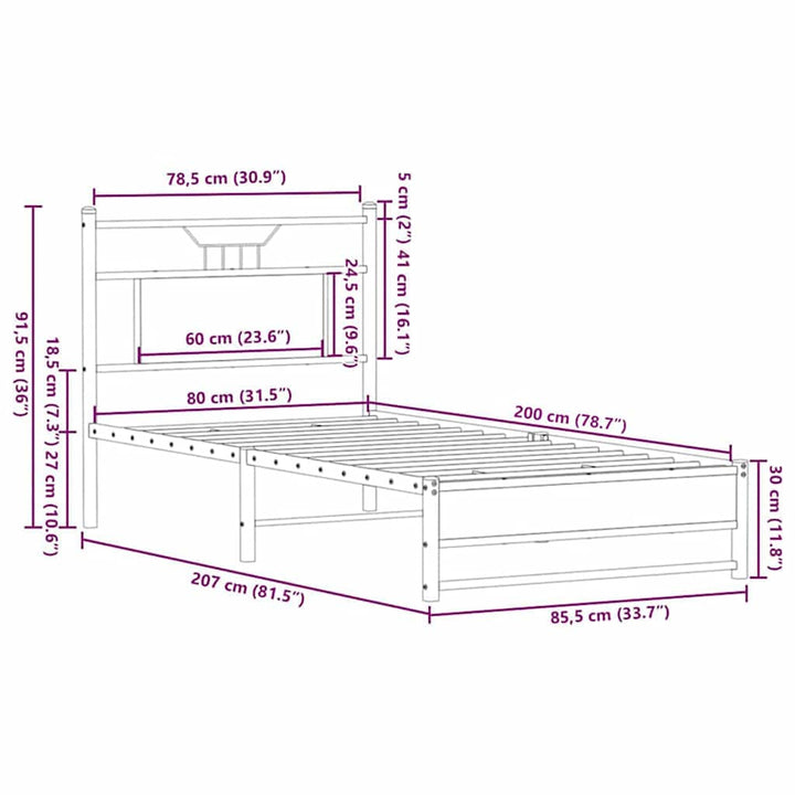 sengeramme 80x200 cm uden madras konstrueret træ brunt eg