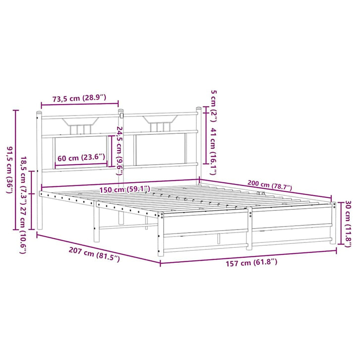 sengeramme 150x200 cm uden madras konstrueret træ brunt eg