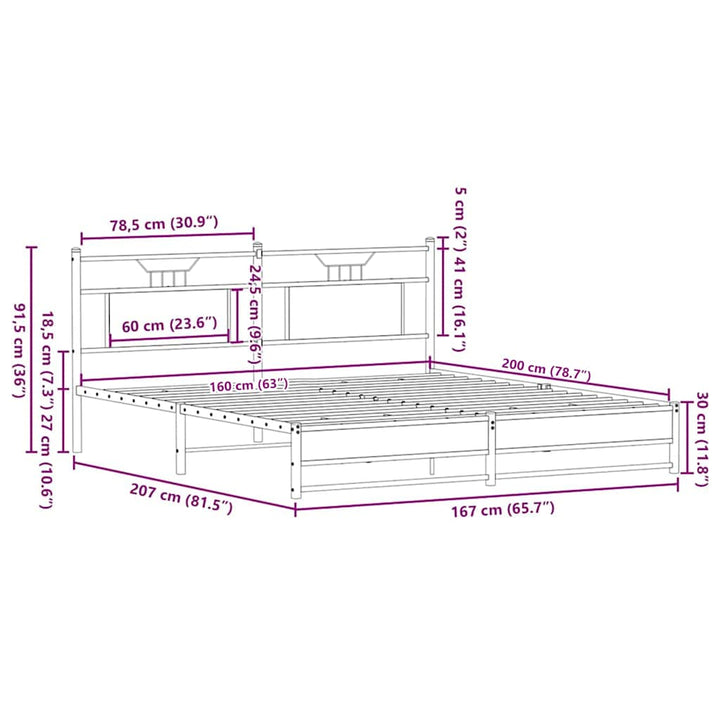 sengeramme 160x200 cm uden madras konstrueret træ brunt eg