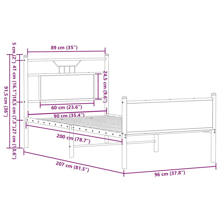 sengeramme 90x200 cm uden madras konstrueret træ brunt eg