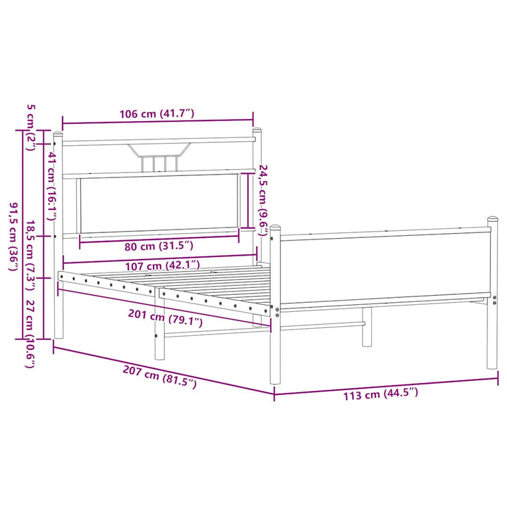 sengeramme uden madras 107x203 cm konstrueret træ brunt eg