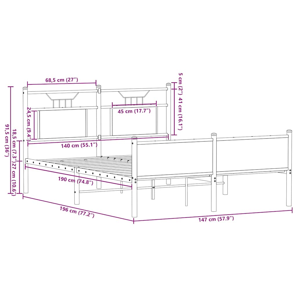 sengeramme 140x190 cm uden madras konstrueret træ brunt eg