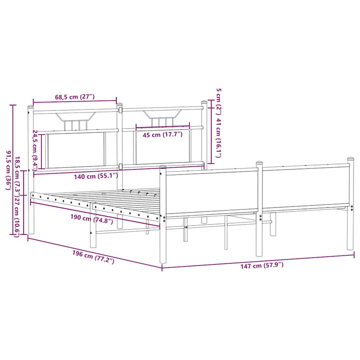 sengeramme 140x190 cm uden madras konstrueret træ brunt eg