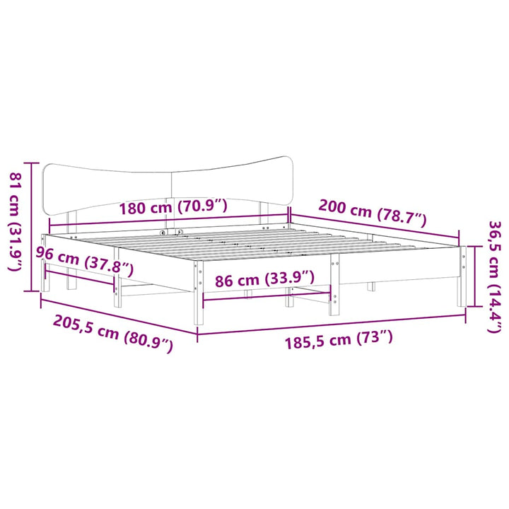 sengeramme uden madras 180x200 cm massivt fyrretræ hvid