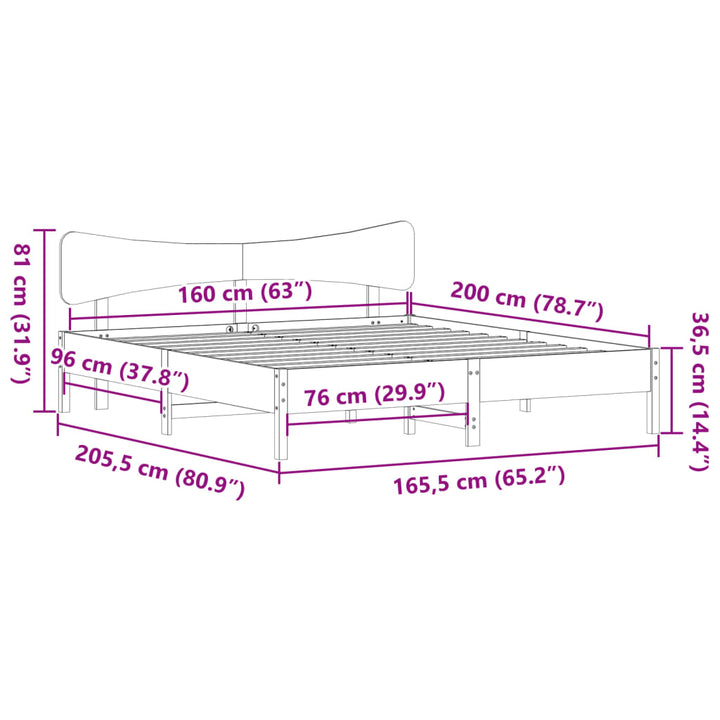 sengeramme uden madras 160x200 cm massivt fyrretræ hvid