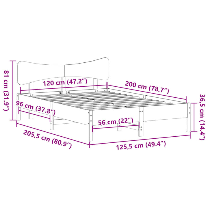 sengeramme uden madras 120x200 cm massivt fyrretræ hvid
