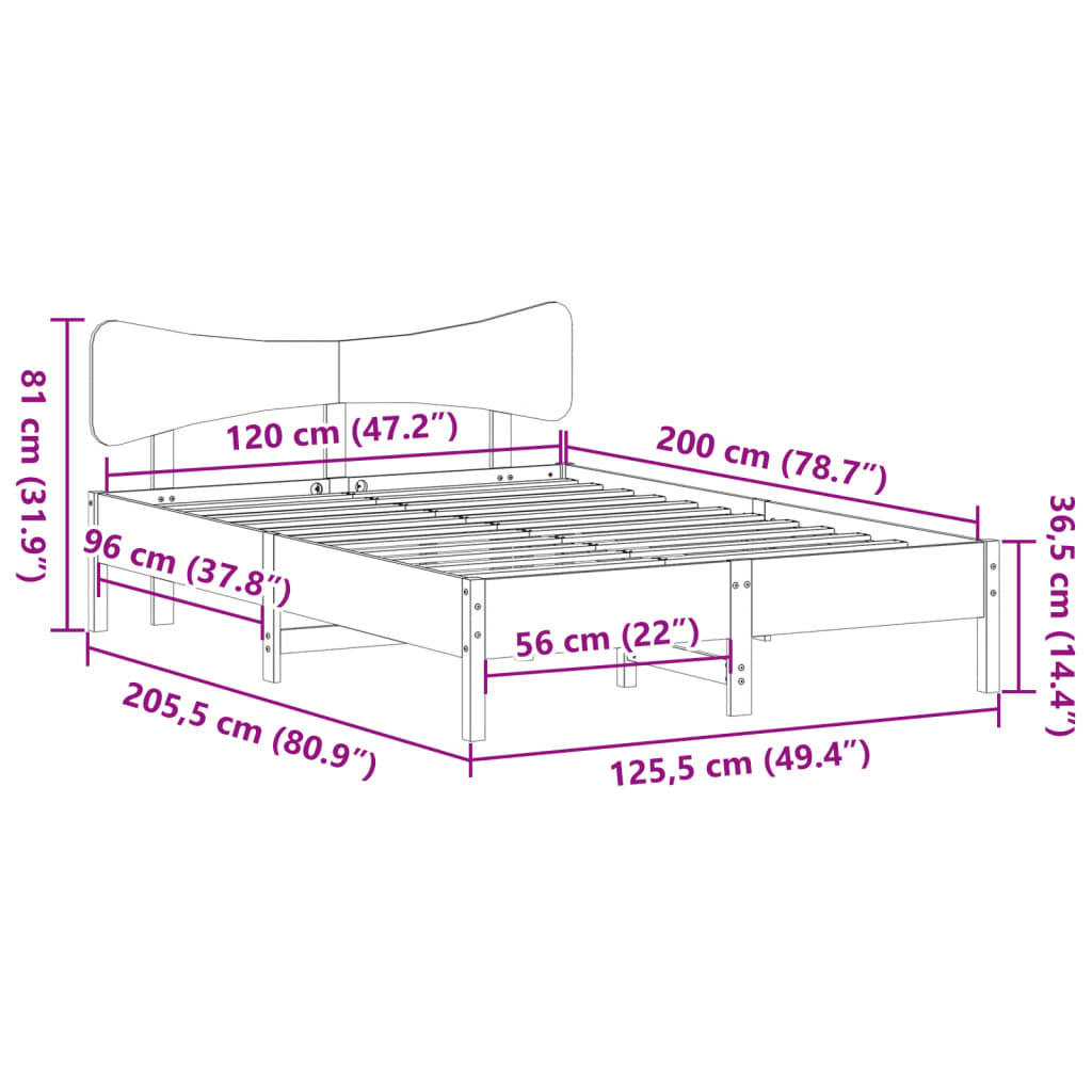 sengeramme uden madras 120x200 cm massivt fyrretræ gyldenbrun