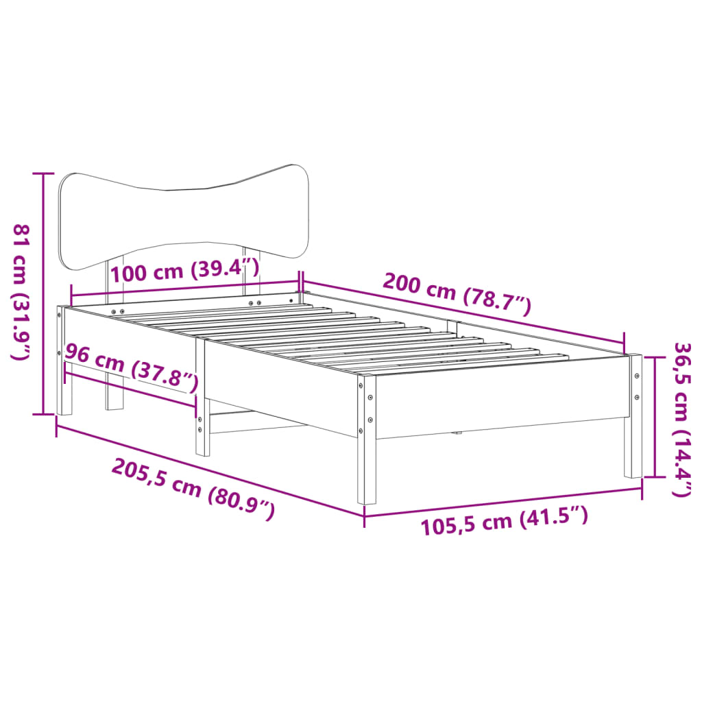 sengeramme uden madras 100x200 cm massivt fyrretræ hvid