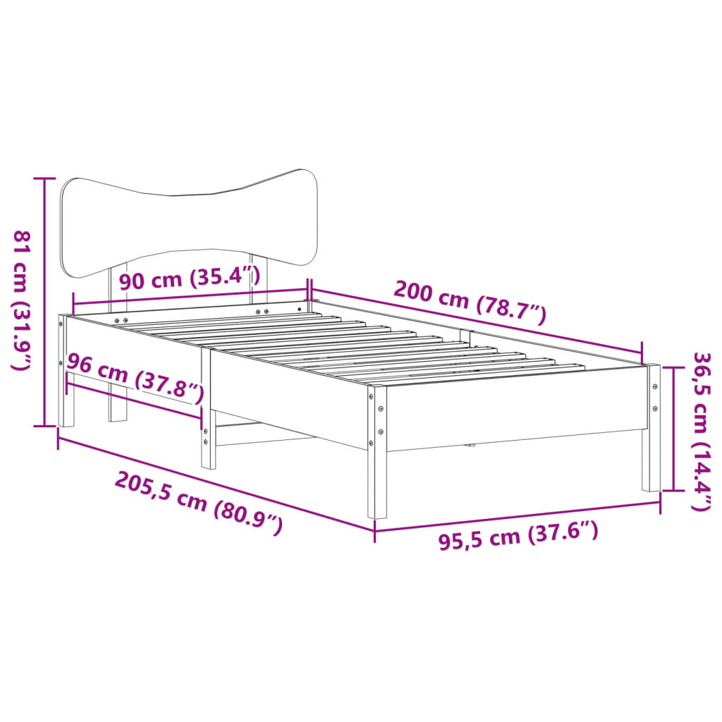 sengeramme uden madras 90x200 cm massivt fyrretræ gyldenbrun