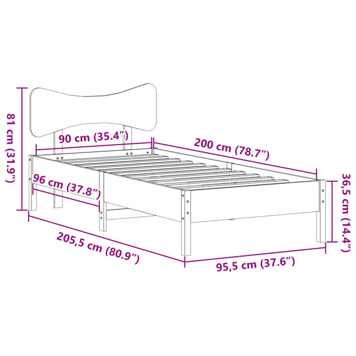 sengeramme uden madras 90x200 cm massivt fyrretræ gyldenbrun