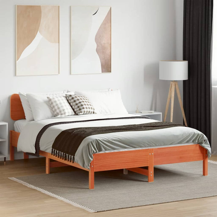 sengeramme uden madras 140x190 cm massivt fyrretræ gyldenbrun