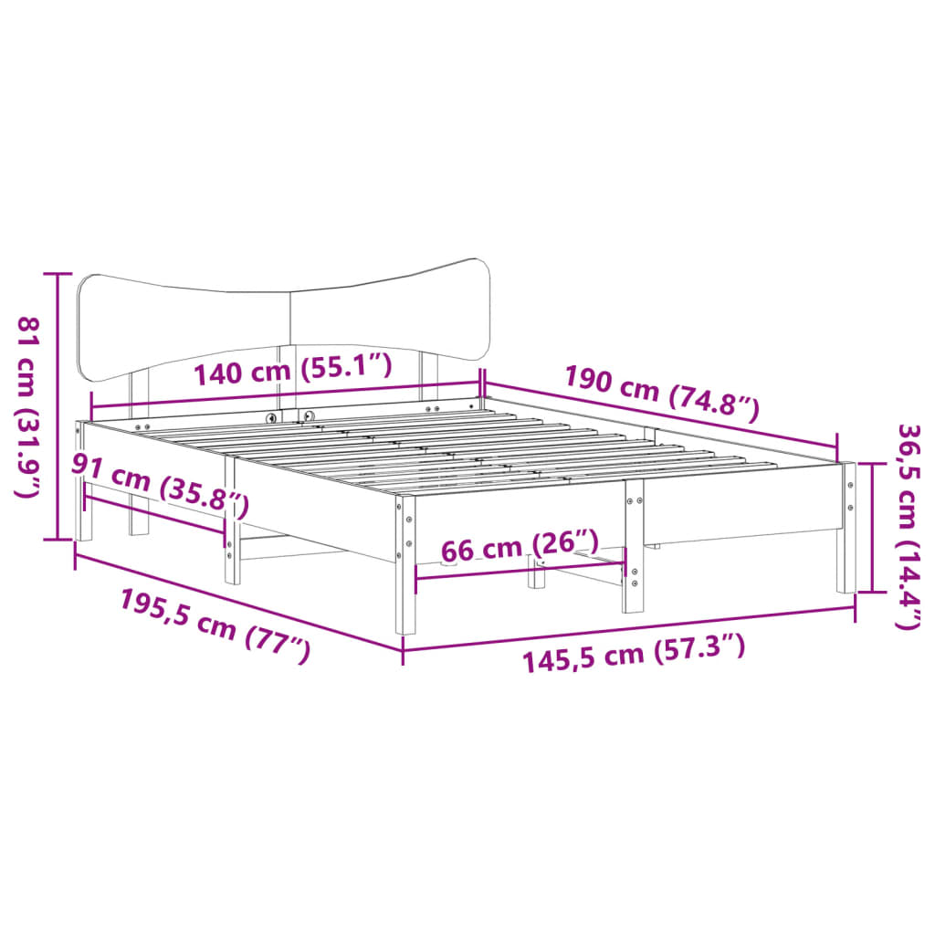 sengeramme uden madras 140x190 cm massivt fyrretræ gyldenbrun