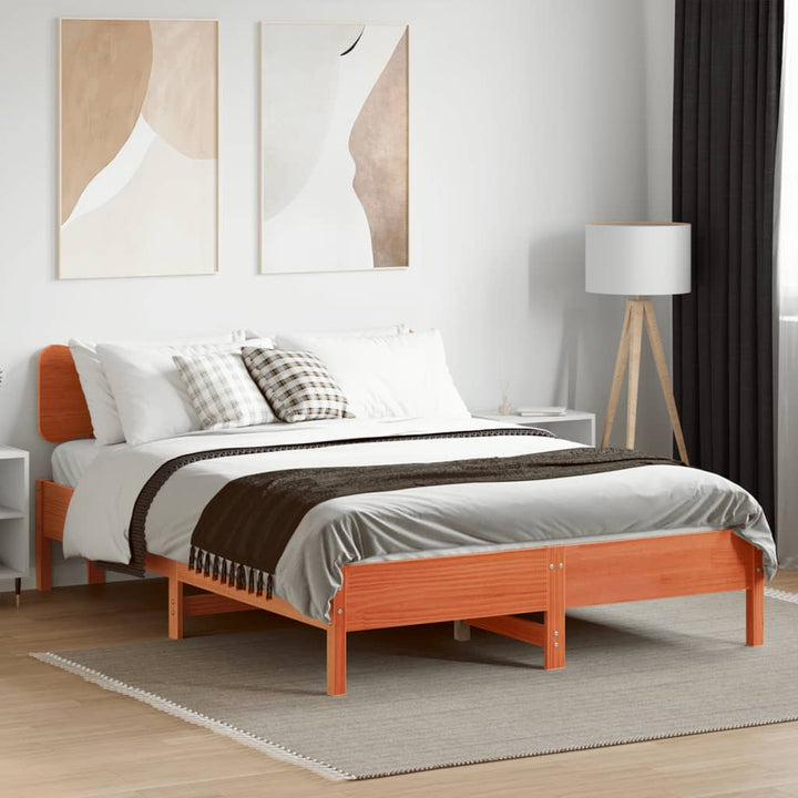sengeramme uden madras 135x190 cm massivt fyrretræ brun