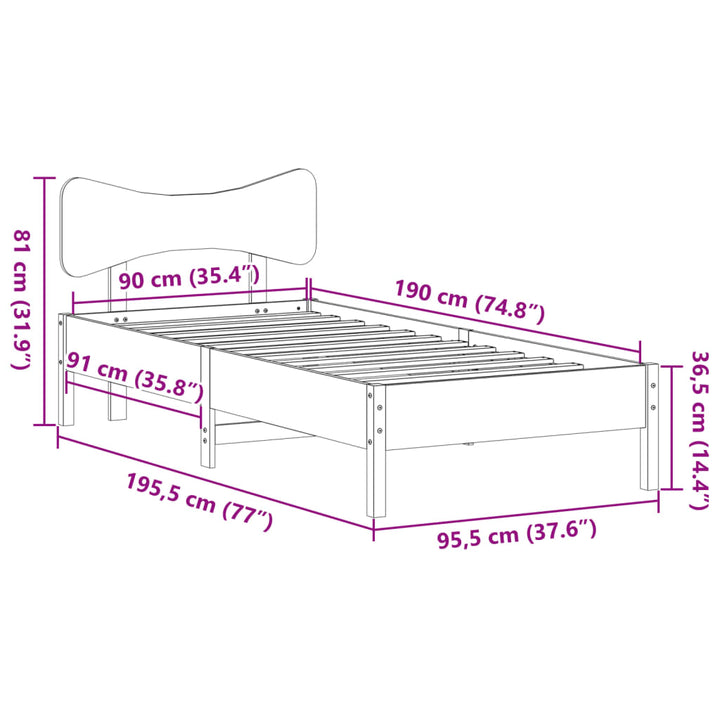 sengeramme uden madras 90x190 cm massivt fyrretræ gyldenbrun