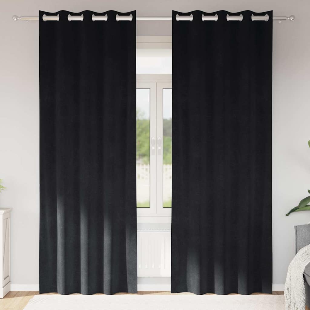 Mørklægningsgardiner 2 stk. Sort 140 x 260 cm Fløjl