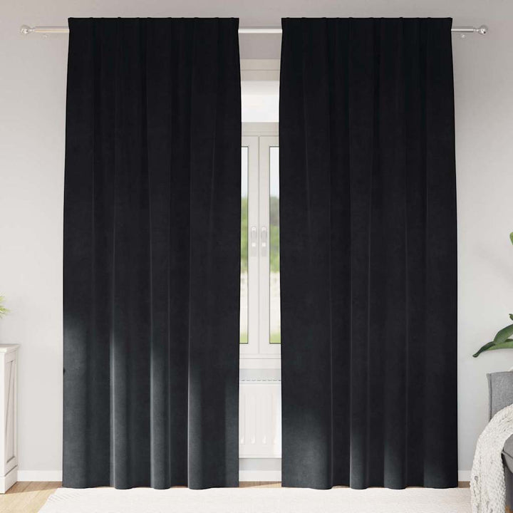 Mørklægningsgardiner 2 stk. Sort 140 x 225 cm Fløjl