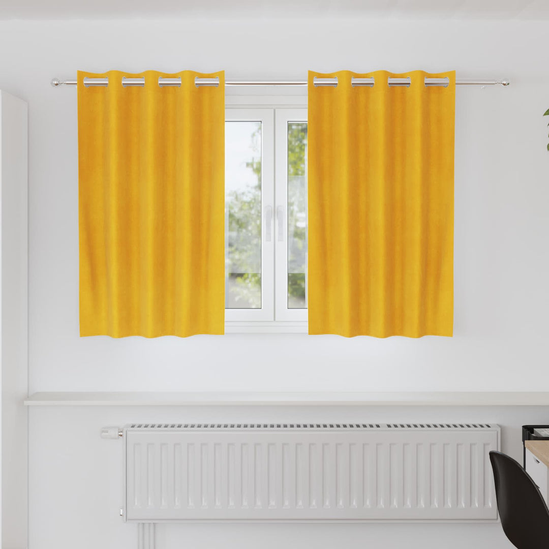 Gardiner 2 stk. Sennepsgul 140 x 140 cm Fløjl