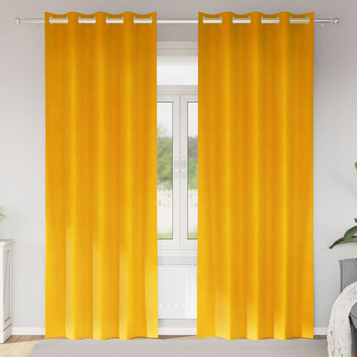 Mørklægningsgardiner 2 pcs Sennepsgul 140 x 260 cm Fløjl