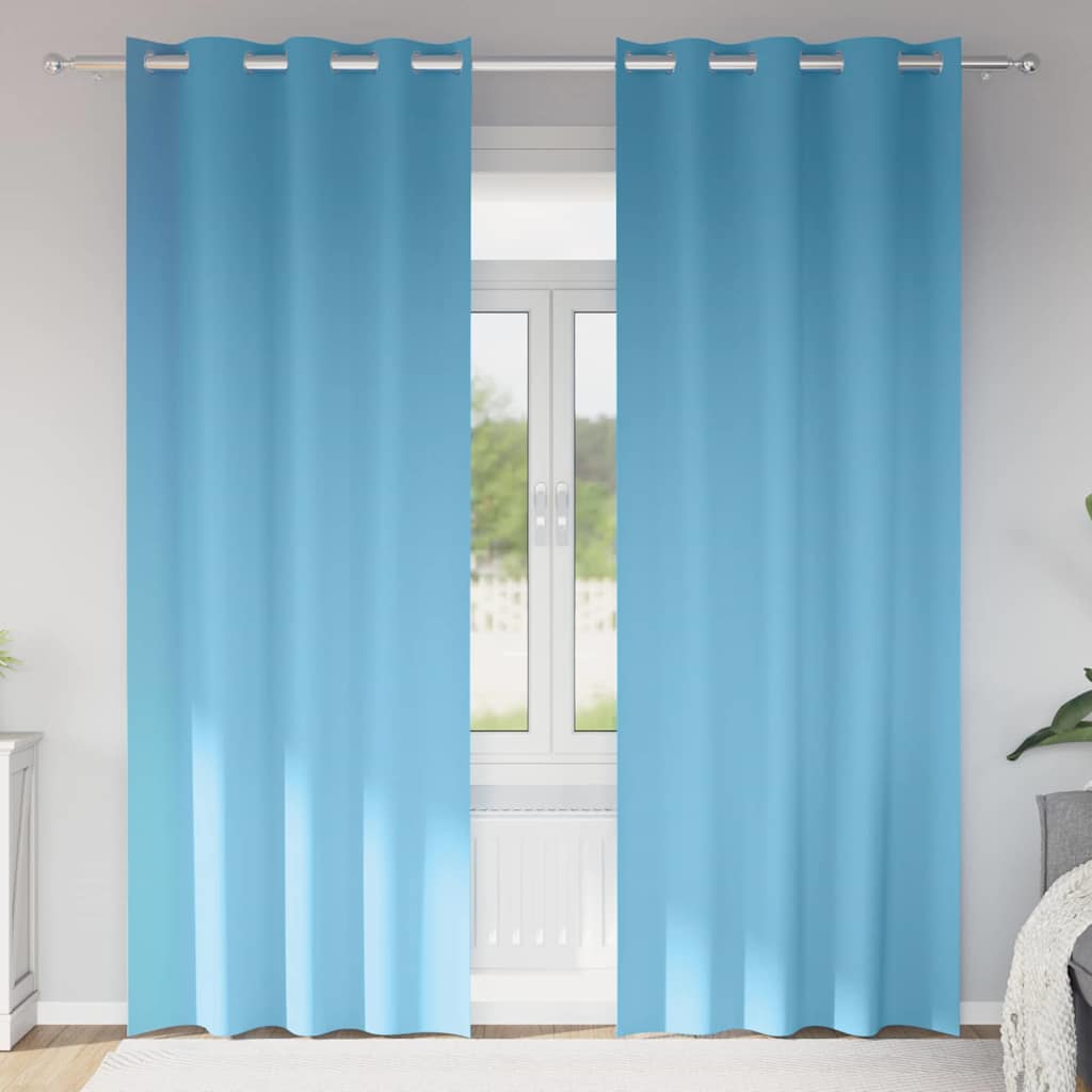 Mørklægningsgardiner med ringe 2 stk. Lyseblå 225 x 140 cm