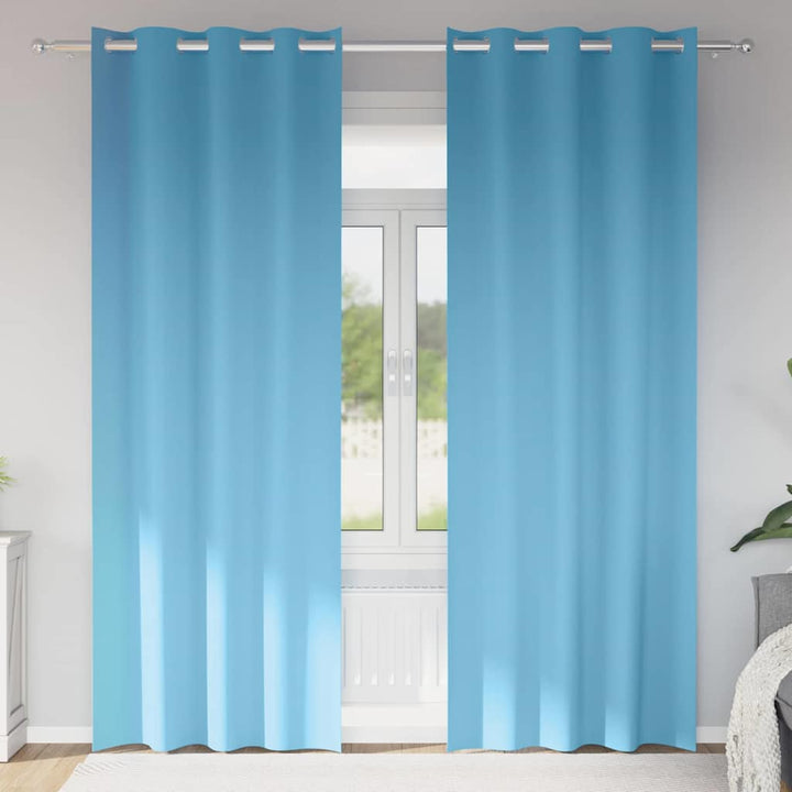Mørklægningsgardiner med ringe 2 stk. Lyseblå 225 x 140 cm
