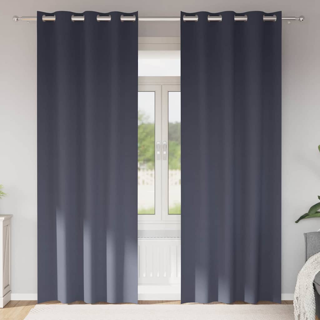 Mørklægningsgardiner med ringe 2 stk. Antracit 225 x 140 cm