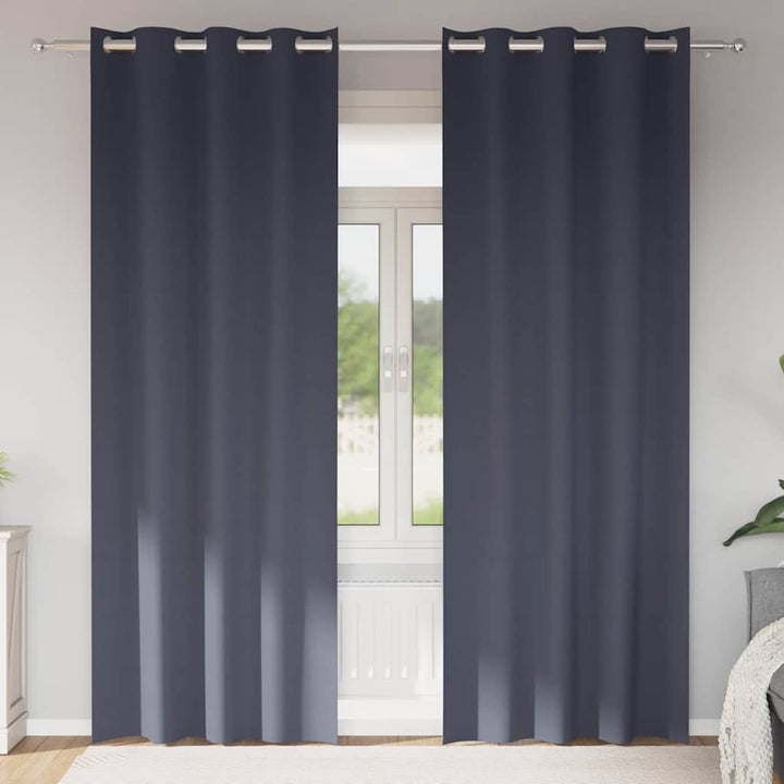 Mørklægningsgardiner med ringe 2 stk. Antracit 225 x 140 cm