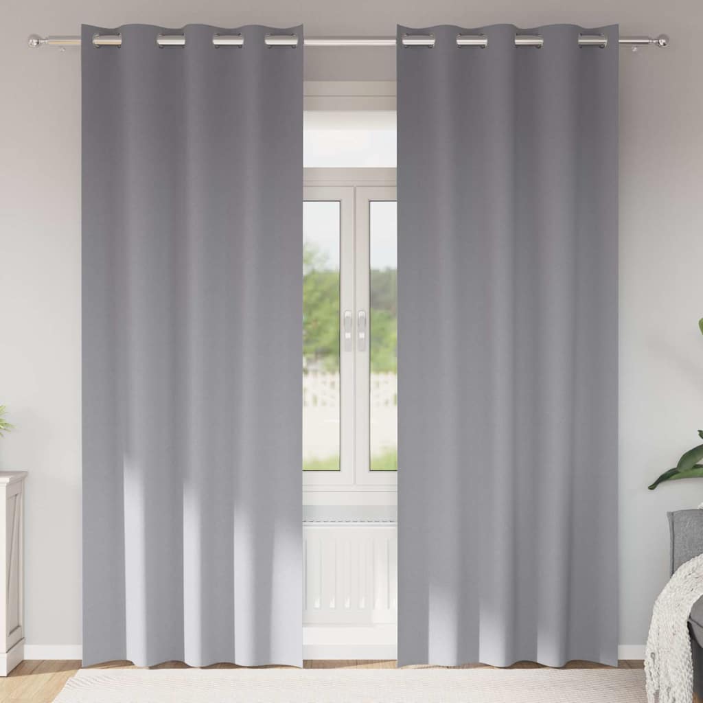 Mørklægningsgardiner med ringe 2 stk. Lysegrå 225 x 140 cm