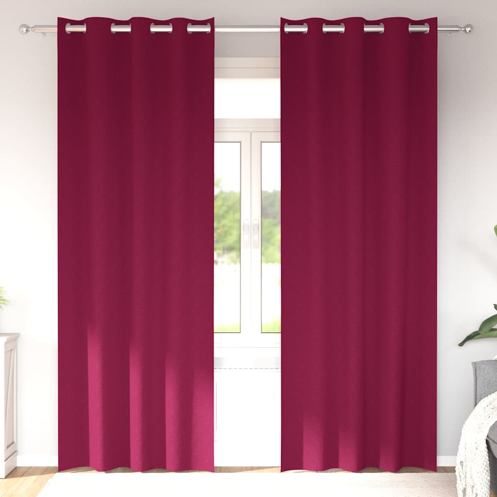 Mørklægningsgardiner med ringe 2 stk. Vinrød 245 x 140 cm