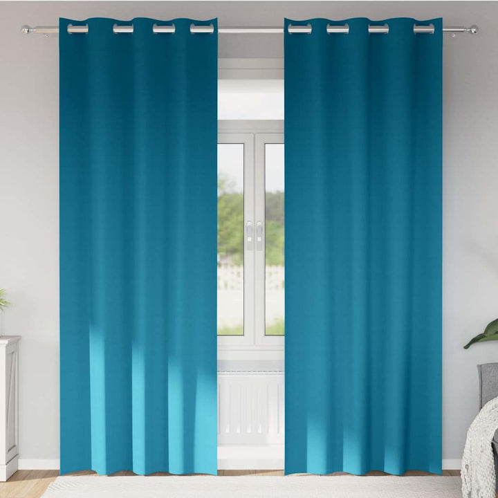 Mørklægningsgardiner med ringe 2 stk. Turkis 260 x 140 cm